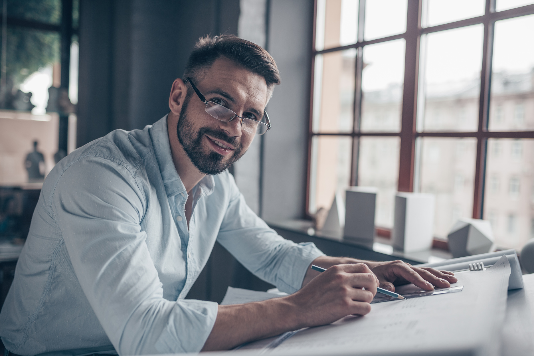 Smiling Mature Man at Work